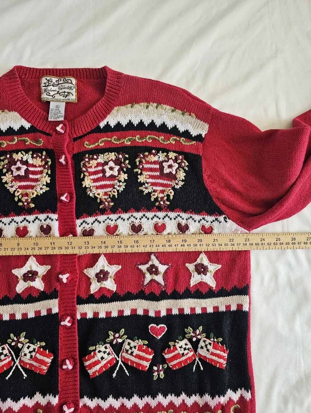 RARE VTG Patriotic Embroidered Heirloom Collectibles Cardigan Sweater Sz XL USA